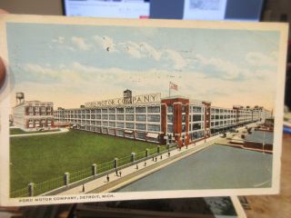 Vintage Old Postcard Michigan Detroit Ford Motor Car Company Factory Now Razed