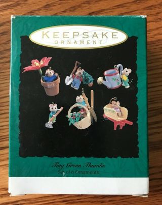 1993 Hallmark Keepsake Ornaments - Tiny Green Thumbs - Miniature Set 6 - Mice