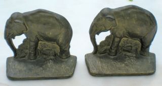 Vintage Elephant Bookends Metal Cast Iron Stamped Acw Co 300