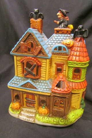 1989 Colonial Village 7 " Halloween Witch Bat House By Lefton 07124 B