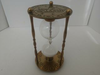 Vtg Large Brass Hourglass Engraved Roman Numerals Zodiac 7 " Nautical Sand Timer