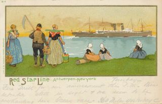Red Star Line Antwerpen - York Ship And People On Shore Antwerp Anvers – Udb
