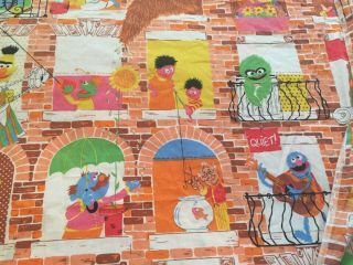 Vintage Rare Sesame Street Twin Fitted Sheet - - Muppets Characters - - Red Brick