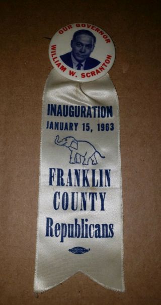 William W.  Bill Scranton Our Governor 1963 Inauguration Button Ribbon
