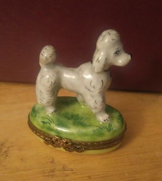 Authentic French Limoges Poodle Trinket Box Marque Deposed Print Main Oval