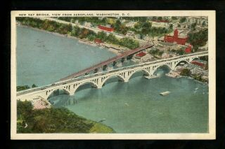 Washington Dc Postcard Key Bridge Aerial View Vintage Tichnor