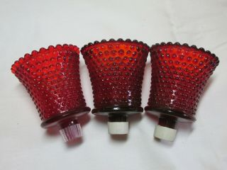 Set Of 3 Vintage Red Hobnail Votive Cups Glass