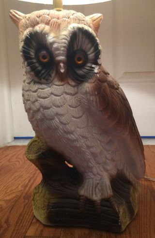 Vtg Vintage Mcm Mid Century Modern 1970s Huge Owl Table Lamp With Shade -