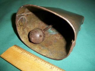 Antique / Vintage Riveted 5 ½” Cow / Goat Bell w/Iron Clapper 2