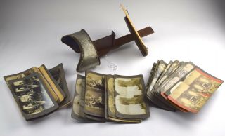Antique Monarch Stereoscope Viewer,  57 Keystone Cards - Jy - 1