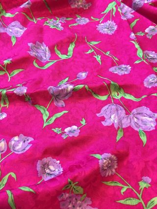 Vintage Fuchsia Floral Silk Italian Design Fabric 2 1/4 Yards