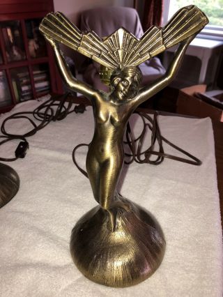 Art Deco Nude Lady Fan Dancer Bronze Finish Lamp