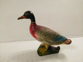 Antique Hand Painted Cast Iron Mallard Duck Paperweight Toy