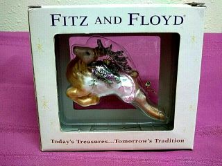 Fitz & Floyd Blown Glass Crystal Winter Leaping Deer Christmas Ornament