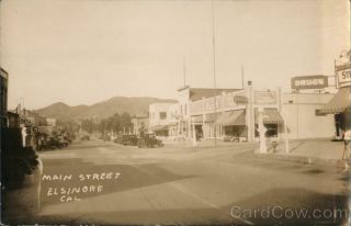 Rppc Elsinore,  Ca Street View Of Main Street California Real Photo Post Card