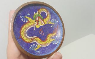 Cloisonne Plate With 5 Claw Dragon Chinese 3.  75 "