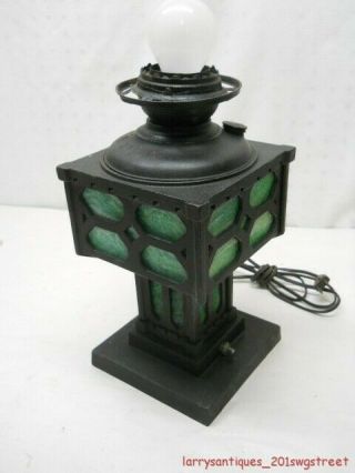 Old Cast Iron Arts & Crafts Mission Slag Panel Table Lamp Base Only (nr)