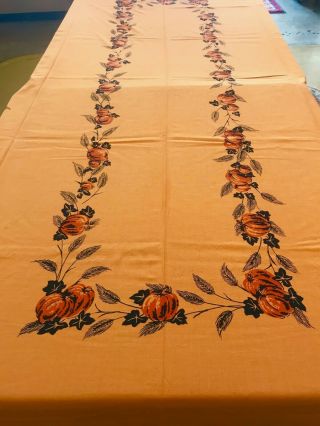 Vintage 1960s Orange Pumpkin Print Tablecloth 58 X 101 " Fall Autumn
