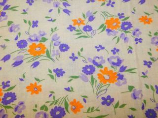 Vintage Cotton Feedsack Fabric Quilt Lavender Purple Orange Floral Print 38x45 "