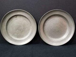 (2) Antique German 9 " Pewter Plates Hallmarked,  C 18th Early 19th Century