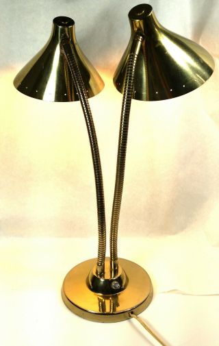 Mid Century Modern Vintage Brass Double Gooseneck Desk Table Bending Lamp MCM 2