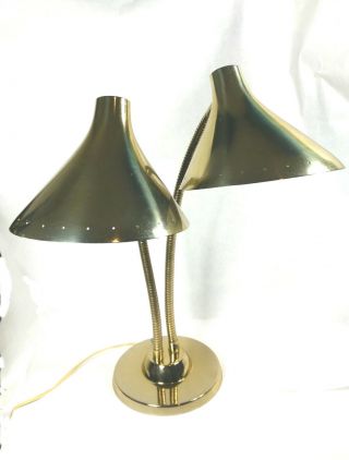 Mid Century Modern Vintage Brass Double Gooseneck Desk Table Bending Lamp MCM 3