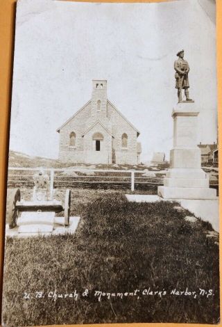 Vintage 1927 Rppc Clarks Harbor,  Nova Scotia The Stone Church And War Memorial