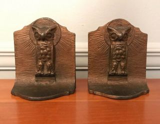 Vintage Brass Bronze Owl Bookends Pair Heavy Antique