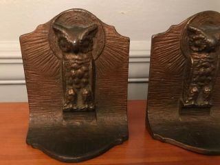 Vintage Brass Bronze Owl Bookends Pair Heavy Antique 2