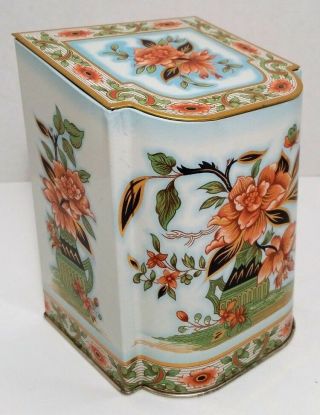Vintage Daher Container Tin Floral Print Made In England,  Asian Flowers In Vase
