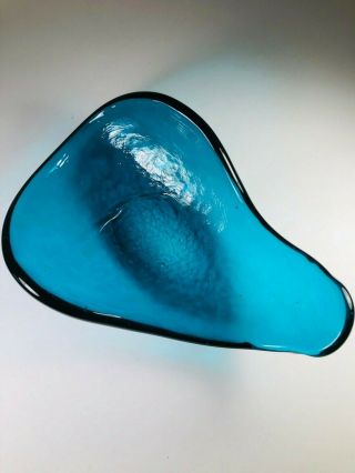 Blue Heavy Mid Century Modern Art Glass Dish Bowl Decorative