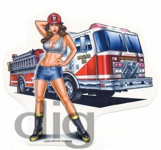 Sexy Firefighter Pinup Girl Rare Fire Truck Sticker Station Toolbox Locker Decal