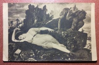 Antique Postcard Russia - Switzerland Stamp 1907 Sleeping Goddess Diana.  Devil