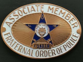 Associate Member Fraternal Order Of Police License Plate Topper Trunk Lid Badge