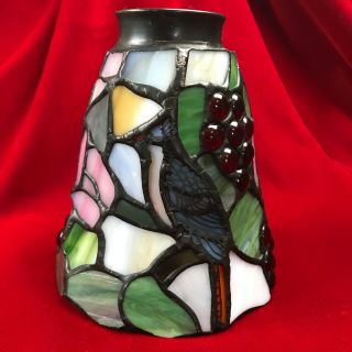 Tiffany Style Stained Slag Glass Lamp Shade Blue Jay,  Berries,  Pink Flowers 5.  5 "