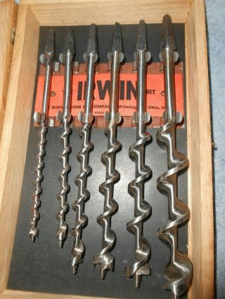 Vintage Irwin Six Piece Auger Bit Set In Wood Box