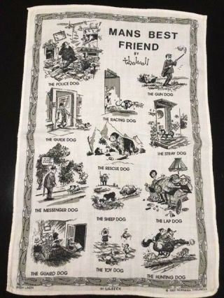Vintage Tea Towel 1962 Norman Thelwell Dogs Mans Best Friend Cartoon Ulster
