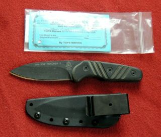 Tops Knives Shadow Tracker 2 154cm Stainless Knife With Black Micarta Handle