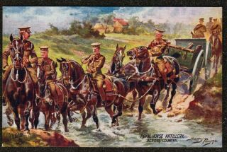 Ww1 Harry Payne Tucks 8763 Postcard Royal Horse Artillery Across Country Soldier
