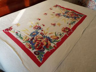 Vintage Tablecloth Thomaston Pedigree Floral Print 53 " X 46 " Euc