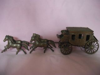 Brass Model Of American Cowboy Western Stagecoach And Four Horses Wild West