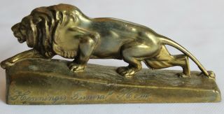 Vintage Brass Lion Advertising Paper Weight - Henninger Funeral Home Reading Pa.