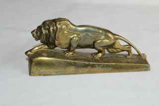 VINTAGE BRASS LION ADVERTISING PAPER WEIGHT - HENNINGER FUNERAL HOME READING PA. 3