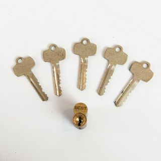 Vintage Best Lock Brass Interchangeable Core Cylinder W/original Keys