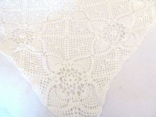 Vintage Hand Crochet Heavy Cotton Tablecloth 86 " X 45 " Worth A Look Very Pretty