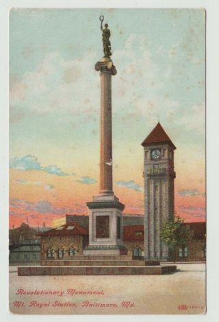 Maryland Baltimore,  Md Revolutionary Monument Mt.  Royal Station Vintage Postcard