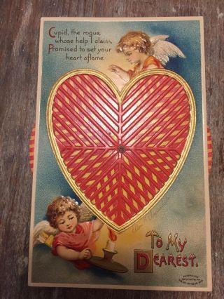 Vintage Valentine’s Day Postcard Mechanical Kaleidoscope Heart Ellen Clapsaddle
