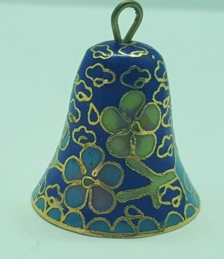 Vintage Cloisonne Enamel Bell Floral Blue Gold Decorative Ornament