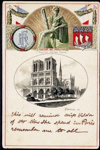 Paris C.  1900 - Notre Dame & French Republic - Embossed Design - Posted 1902