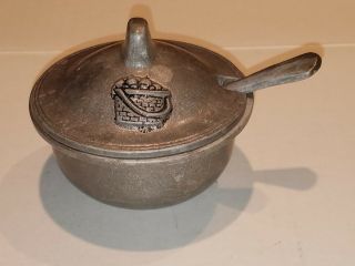 Vintage Carson Pewter Sugar Covered Bowl With Spoon - Home Sweet Home